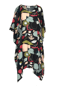 VINES AND SPRINGS_COTTON KAFTAN BLACK/MULTI PATTERN _ COTTON KAFTAN BLACK/MULTI PATTERN _ Ebony Boutique NZ