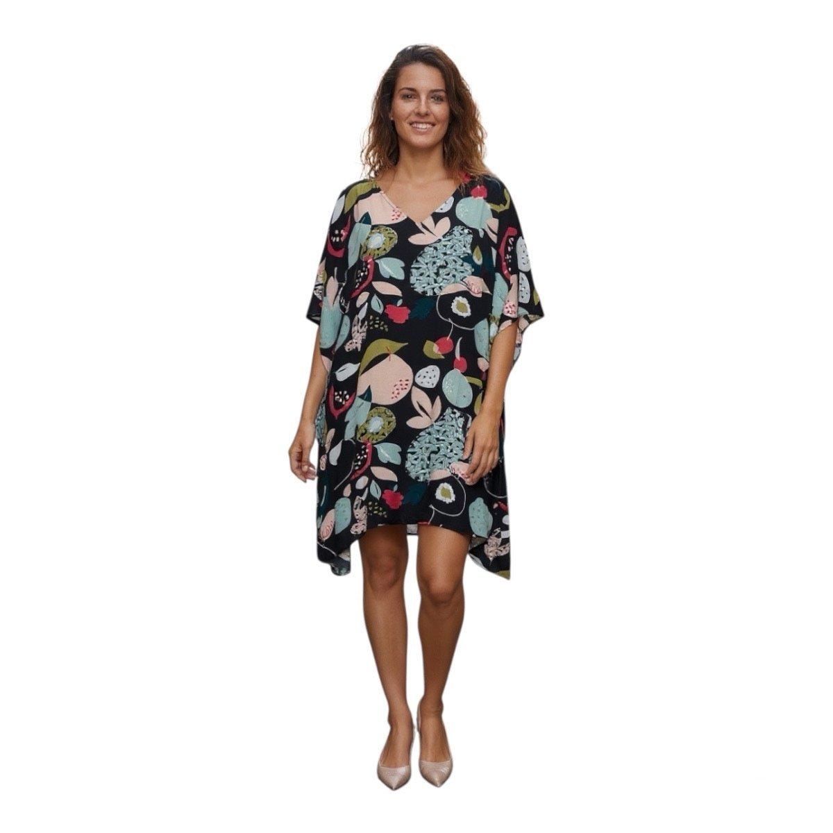 VINES AND SPRINGS_COTTON KAFTAN BLACK/MULTI PATTERN _ COTTON KAFTAN BLACK/MULTI PATTERN _ Ebony Boutique NZ