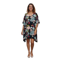VINES AND SPRINGS_COTTON KAFTAN BLACK/MULTI PATTERN _ COTTON KAFTAN BLACK/MULTI PATTERN _ Ebony Boutique NZ