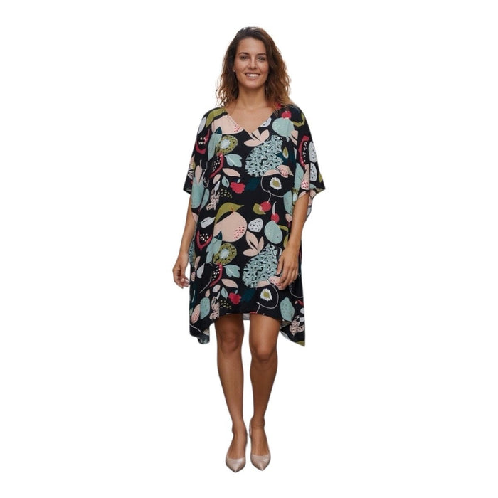 VINES AND SPRINGS_COTTON KAFTAN BLACK/MULTI PATTERN _ COTTON KAFTAN BLACK/MULTI PATTERN _ Ebony Boutique NZ