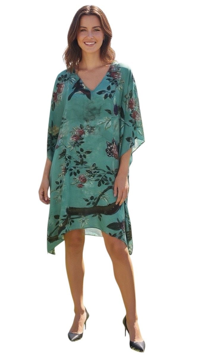 VINES AND SPRINGS_COTTON KAFTAN DUSKY TEAL FLORAL _ COTTON KAFTAN DUSKY TEAL FLORAL _ Ebony Boutique NZ