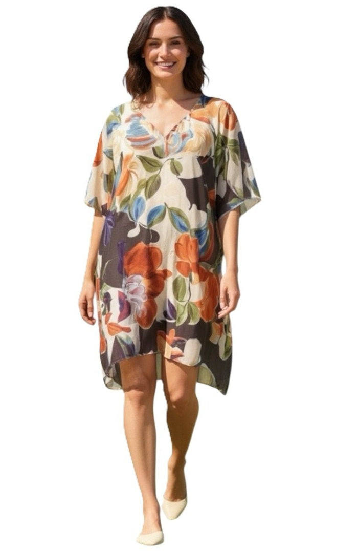 VINES AND SPRINGS_COTTON KAFTAN GRAND FLORAL MULTI _ COTTON KAFTAN GRAND FLORAL MULTI _ Ebony Boutique NZ