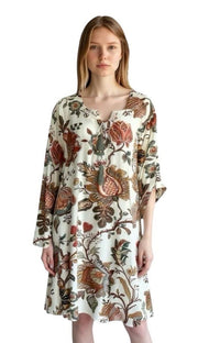 VINES AND SPRINGS_COTTON KAFTAN TAB SLEEVE TIE FRONT AUTUMN FLORAL _ COTTON KAFTAN TAB SLEEVE TIE FRONT AUTUMN FLORAL _ Ebony Boutique NZ