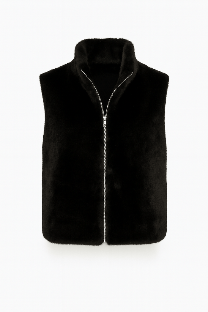 VINES AND SPRINGS_FAUX MINK FUR VEST BLACK _ FAUX MINK FUR VEST BLACK _ Ebony Boutique NZ