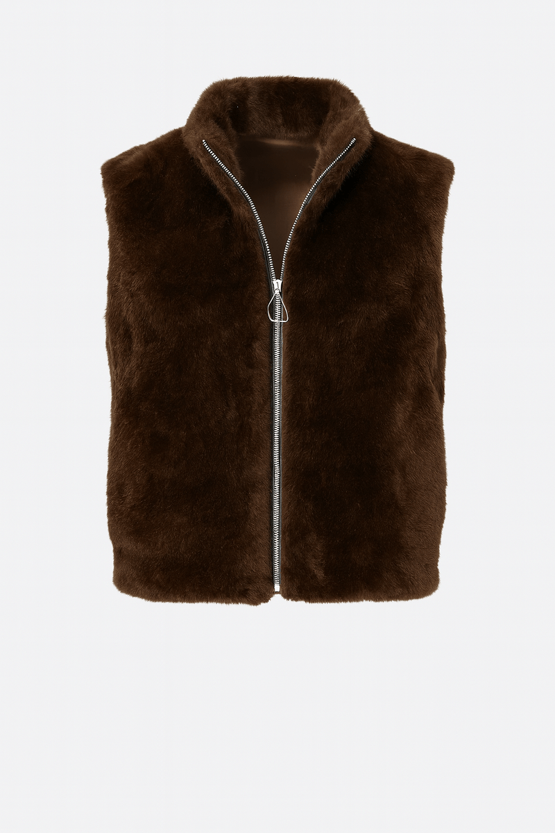 VINES AND SPRINGS_FAUX MINK FUR VEST CHOCOLATE _ FAUX MINK FUR VEST CHOCOLATE _ Ebony Boutique NZ