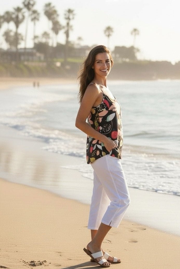 VINES AND SPRINGS_MODAL SATIN CAMI BLACK MULTI _ MODAL SATIN CAMI BLACK MULTI _ Ebony Boutique NZ