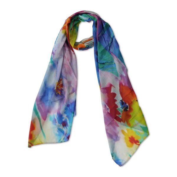 WEARABLE ART SCARVES_FLORAL COTTON VOILE DESIGNER SCARF _ FLORAL COTTON VOILE DESIGNER SCARF _ Ebony Boutique NZ