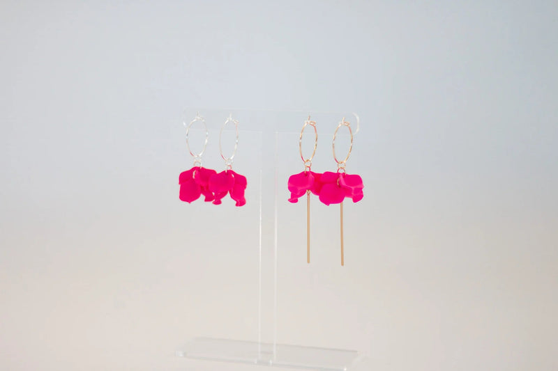 WILLOW COLLECTIVE_PETITE PEONY EARRINGS GOLD HOT PINK WITH BAR _ PETITE PEONY EARRINGS GOLD HOT PINK WITH BAR _ Ebony Boutique NZ