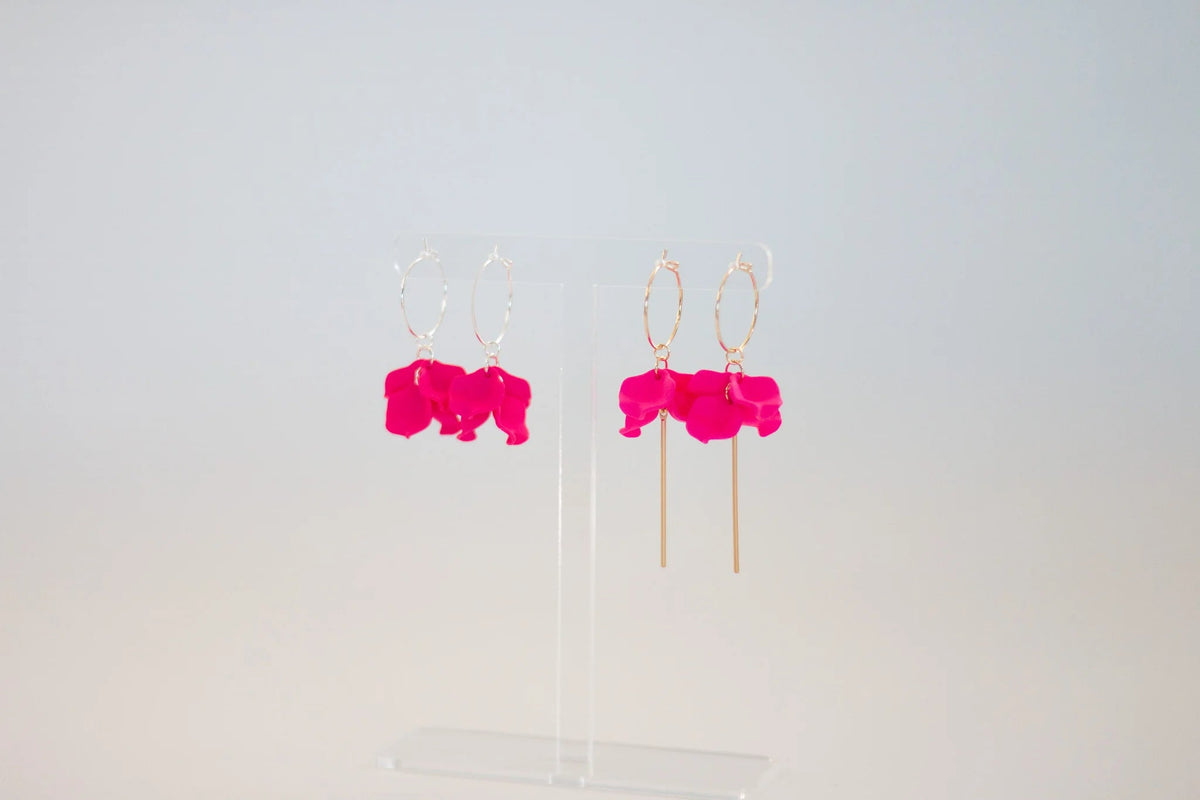 WILLOW COLLECTIVE_PETITE PEONY EARRINGS SILVER HOT PINK WITH BAR _ PETITE PEONY EARRINGS SILVER HOT PINK WITH BAR _ Ebony Boutique NZ