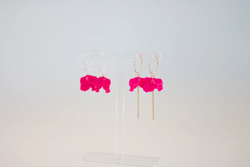 WILLOW COLLECTIVE_PETITE PEONY EARRINGS SILVER HOT PINK WITH BAR _ PETITE PEONY EARRINGS SILVER HOT PINK WITH BAR _ Ebony Boutique NZ