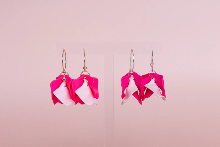 WILLOW COLLECTIVE_WILD PEONY EARRINGS SILVER HOT PINK WHITE _ WILD PEONY EARRINGS SILVER HOT PINK WHITE _ Ebony Boutique NZ