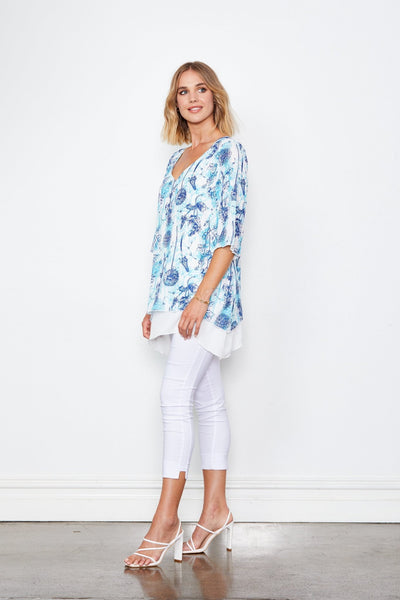 HOLMES AND FALLON_2 LAYER TUNIC WITH MULTI PRINT _ _ Ebony Boutique NZ