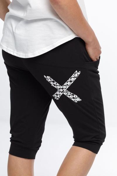 HOME-LEE_3/4 APARTMENT PANTS BLACK WITH BLACK AND WHITE CUT CIRCLE X _ _ Ebony Boutique NZ