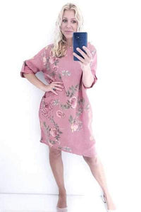 HELGA MAY_SEQUIN DETAIL DRESS BRICK PINSTRIPE _ _ Ebony Boutique NZ