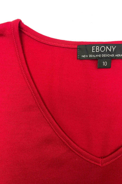 EBONY_WOMENS 100% MERINO (210) LONG SLEEVE V NECK TOP RUBY _ _ Ebony Boutique NZ