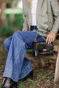 LOUENHIDE_AMELIA TOP HANDLE BAG RECYCLED CROC BLACK _ _ Ebony Boutique NZ