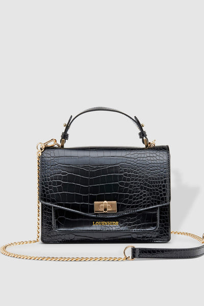 LOUENHIDE_AMELIA TOP HANDLE BAG RECYCLED CROC BLACK _ _ Ebony Boutique NZ