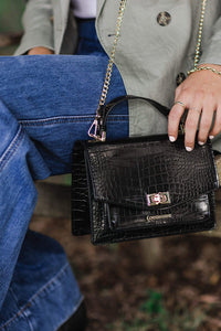 LOUENHIDE_AMELIA TOP HANDLE BAG RECYCLED CROC BLACK _ _ Ebony Boutique NZ