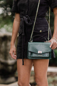 LOUENHIDE_AMELIA TOP HANDLE BAG RECYCLED CROC FOREST GREEN _ _ Ebony Boutique NZ