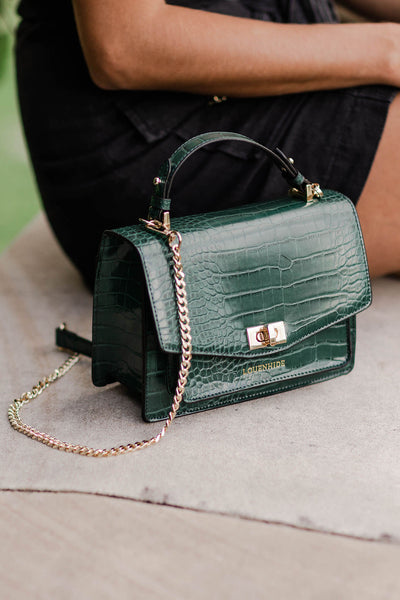 LOUENHIDE_AMELIA TOP HANDLE BAG RECYCLED CROC FOREST GREEN _ _ Ebony Boutique NZ