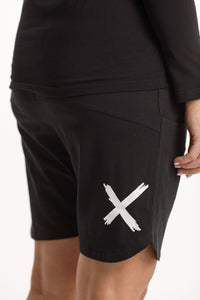 HOME-LEE_APARTMENT SHORTS BLACK WITH WHITE PRINT _ _ Ebony Boutique NZ