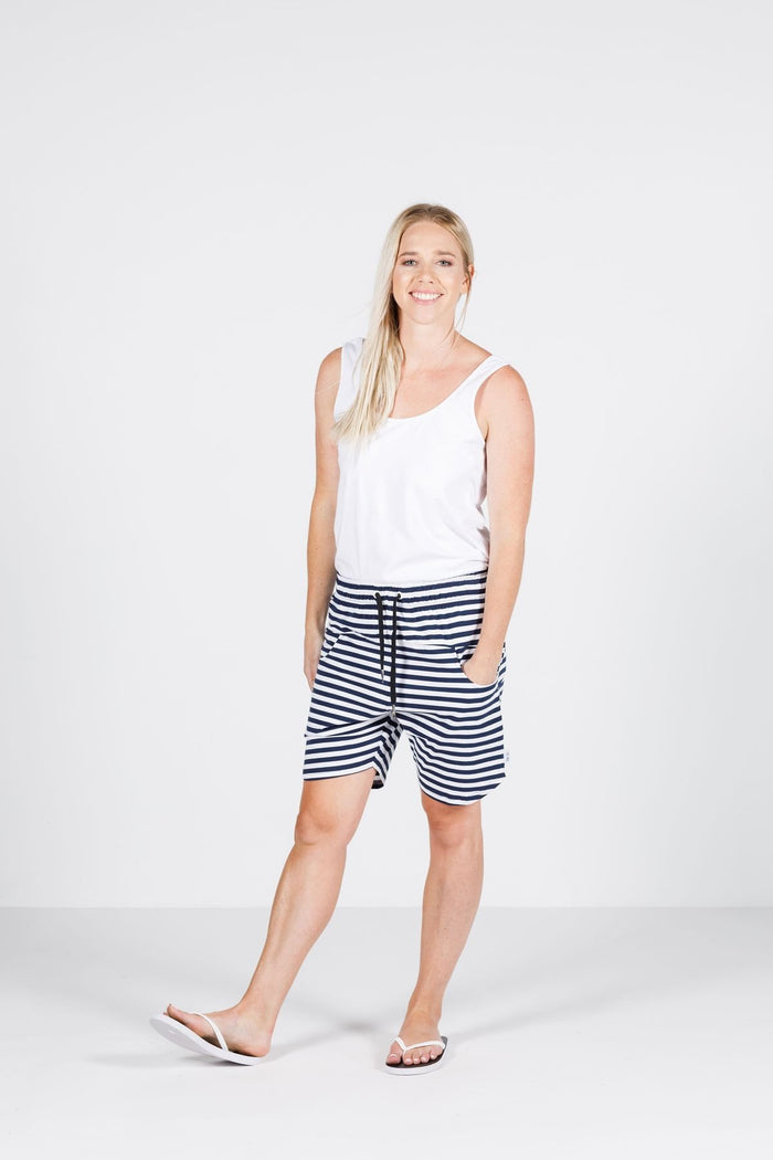 HOME-LEE_APARTMENT SHORTS NAVY WITH WHITE STRIPES _ _ Ebony Boutique NZ