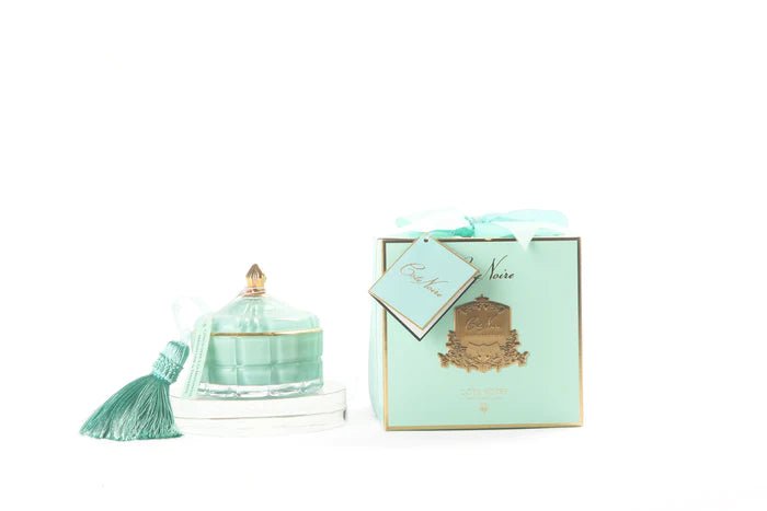 COTE NOIRE_ART DECO CANDLE SMALL WITH TASSEL PERSIAN LIME TIFFANY BLUE _ _ Ebony Boutique NZ