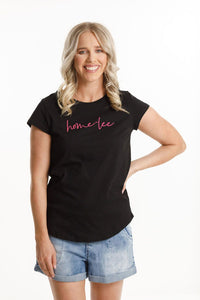 HOME-LEE_BASIC TEE BLACK WITH PINK EMBROIDERED LOGO _ _ Ebony Boutique NZ