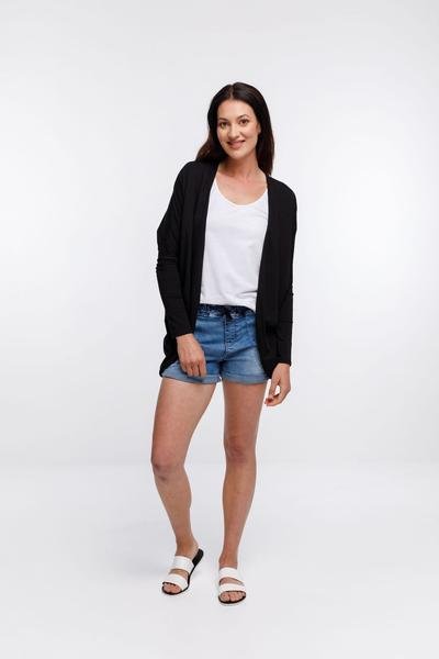 HOME-LEE_BATWING CARDI BLACK WITH FLORAL PLACEMENT PRINT _ _ Ebony Boutique NZ