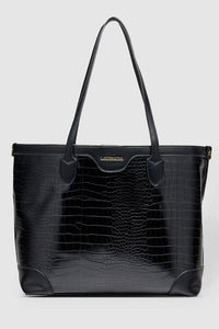 LOUENHIDE_BEAUMONT TOTE BAG RECYCLED CROC BLACK _ _ Ebony Boutique NZ