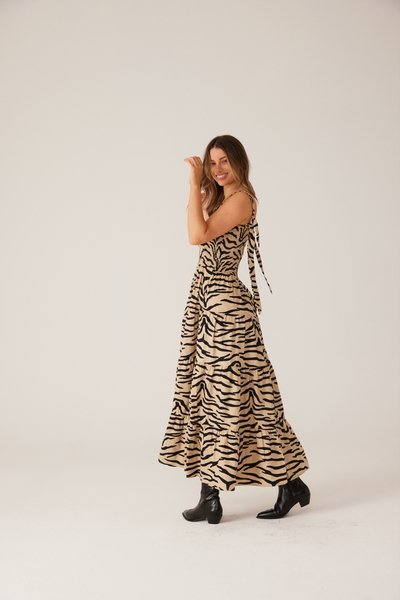 CARTEL AND WILLOW_BEC MAXI DRESS TAUPE ZEBRA _ _ Ebony Boutique NZ