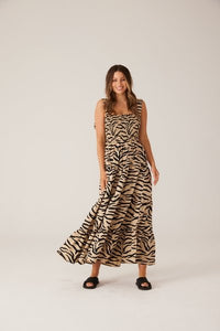 CARTEL AND WILLOW_BEC MAXI DRESS TAUPE ZEBRA _ _ Ebony Boutique NZ
