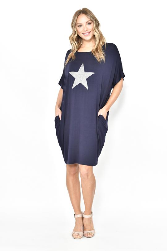 CALI & CO_BIG STAR SEQUIN JERSEY DRESS _ _ Ebony Boutique NZ