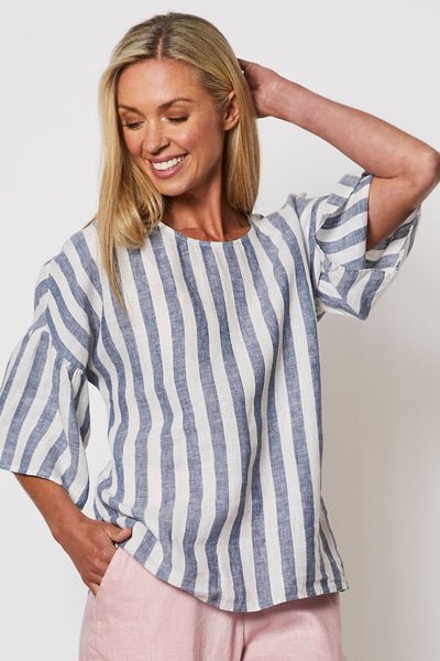 GORDON SMITH_BUTCHER STRIPE LINEN TOP _ _ Ebony Boutique NZ