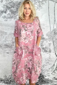 HELGA MAY_BUTTON SLEEVE LINEN MAXI DRESS SCARLETT ROSE BERRY _ _ Ebony Boutique NZ