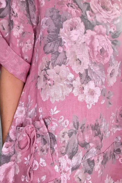 HELGA MAY_BUTTON SLEEVE LINEN MAXI DRESS SCARLETT ROSE BERRY _ _ Ebony Boutique NZ