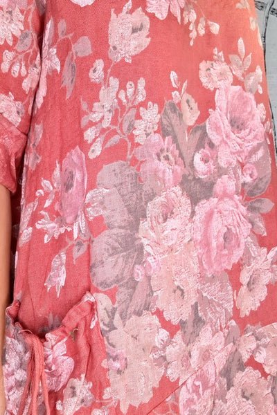 HELGA MAY_BUTTON SLEEVE LINEN MAXI DRESS SCARLETT ROSE BRICK _ _ Ebony Boutique NZ