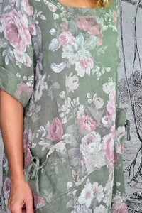 HELGA MAY_BUTTON SLEEVE LINEN MAXI DRESS SCARLETT ROSE FOREST _ _ Ebony Boutique NZ