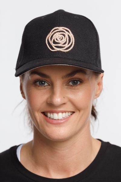 ROSE ROAD_CAP BLACK WITH ROSE GOLD LOGO _ _ Ebony Boutique NZ