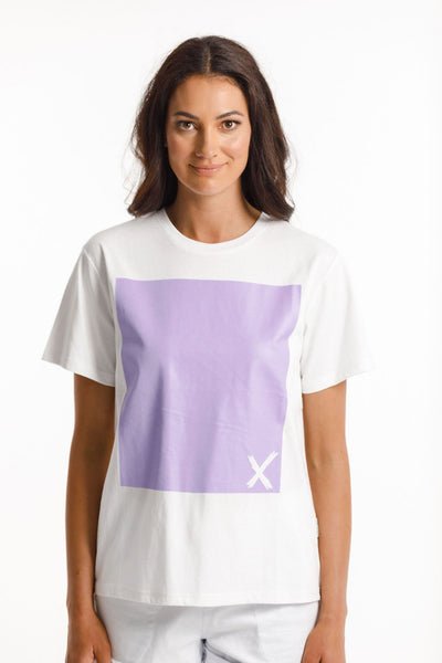 HOME LEE_CHRIS TEE WHITE WITH VIOLET PANEL _ _ Ebony Boutique NZ