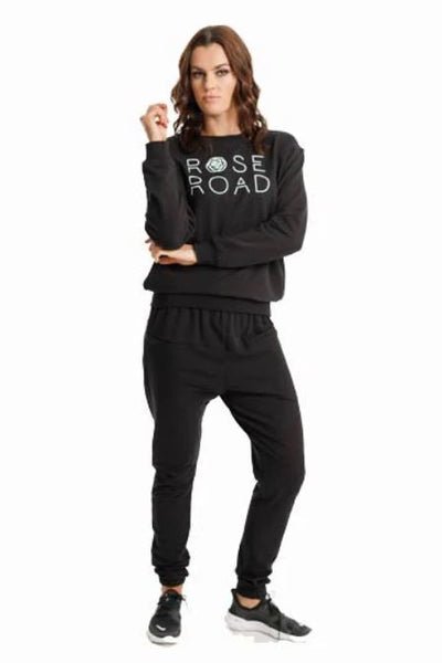 ROSE ROAD_CLASSIC CREW BLACK WITH ROSE ROAD STACK LOGO _ _ Ebony Boutique NZ