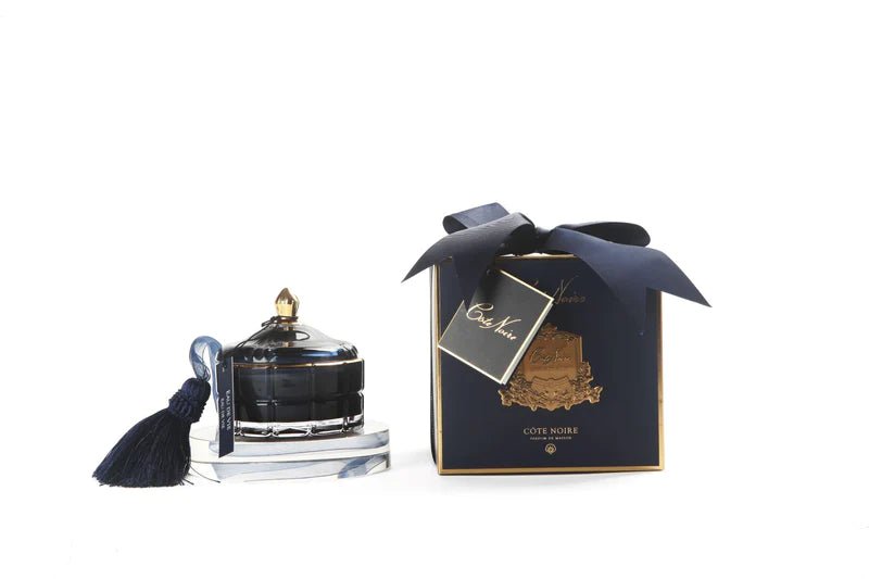 COTE NOIRE_ART DECO CANDLE SMALL WITH TASSEL EAU DE VIE NAVY BLUE _ ART DECO CANDLE SMALL WITH TASSEL EAU DE VIE NAVY BLUE _ Ebony Boutique NZ