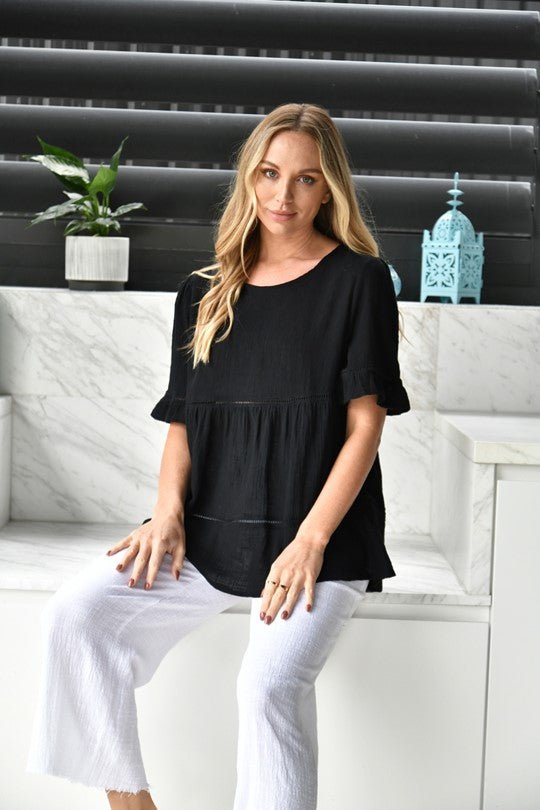 NEW U COLLECTION_COTTON TOP WITH LACE _ _ Ebony Boutique NZ
