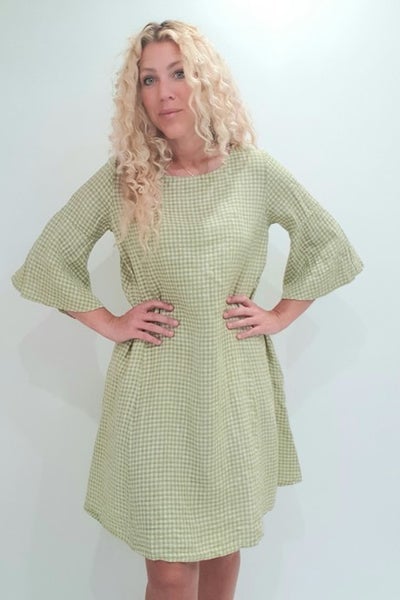 HELGA MAY_COUNTRY CHECK DRESS LIME _ _ Ebony Boutique NZ