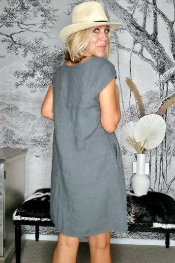 HELGA MAY_CROWN FRONT BUTTON DRESS GREY _ _ Ebony Boutique NZ