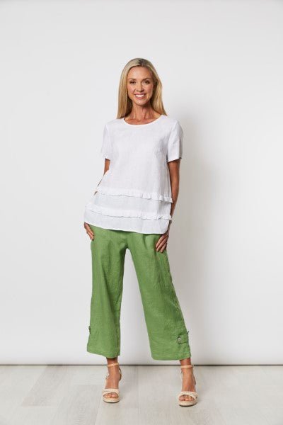 GORDON SMITH_DOUBLE FRILLED LINEN TOP _ _ Ebony Boutique NZ