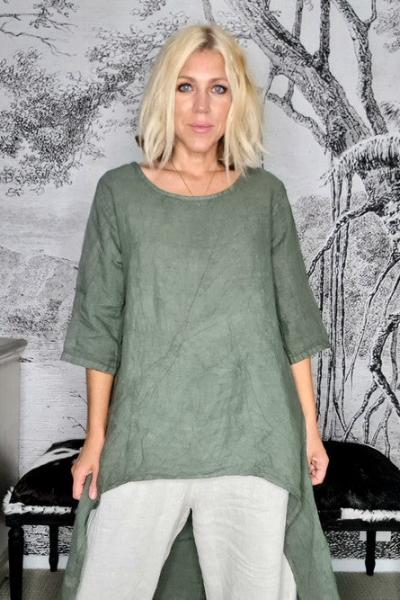 HELGA MAY_DOVETAIL TOP LINEN FOREST _ _ Ebony Boutique NZ