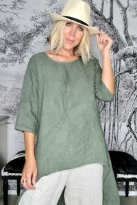 HELGA MAY_DOVETAIL TOP LINEN FOREST _ _ Ebony Boutique NZ
