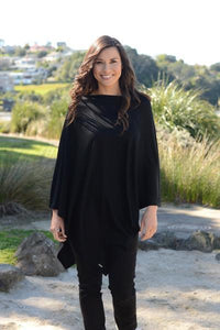 EBONY_WOMENS 100% MERINO WOOL EASY STYLE LAYER PONCHO WITH CHIFFON _ _ Ebony Boutique NZ