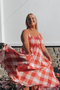 PAPER HEART_ELLY GINGHAM SHIRRED BUST DRESS PINK _ _ Ebony Boutique NZ